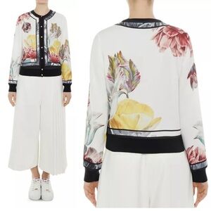 TED BAKER Olyviaa Tranquility Bomber Jacket In White Floral size 1 (small)